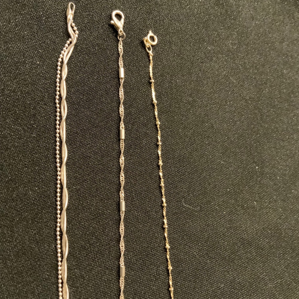 3 Sterling Silver Anklets - different designs
